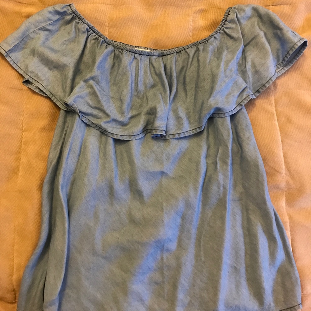 Chambray off the shoulder top - Picture 3 of 5